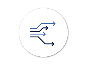 Icon mit vier blauen Pfeilen nach rechts zeigend auf einem weißen Hintergrund