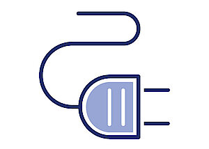 Icon mit einem Stecker Strom auf einem weißen Hintergrund