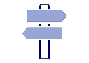 Icon mit einem Pfad-Schild in verschiedene Richtungen auf einem weißen Hintergrund