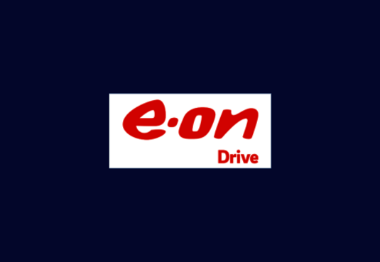 Logo in rot und weiß mit dem Schriftzug EON-Drive auf dunkelblauem Hintergrund