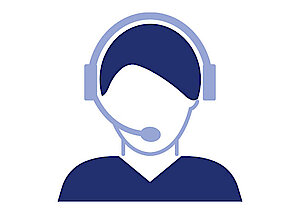 Icon mit einer Person mit Headset auf einem weißen Hintergrund